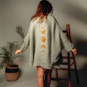 Moon Phases Muslim Kimono Sage Green Robe/Poncho